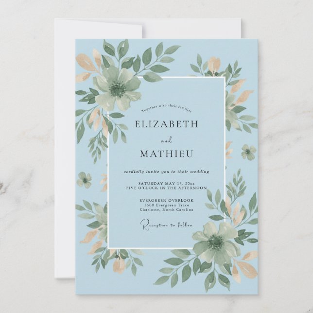 Butter Azure Foliage Eucalyptus Wedding Invitation (Front)