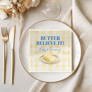 Butter Believe It Yellow Gingham Boy Baby Shower Napkin