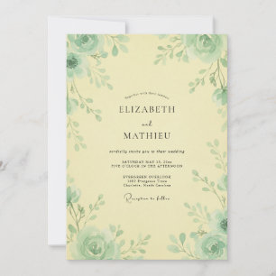 Butter Celadon Rose Wedding Invitation