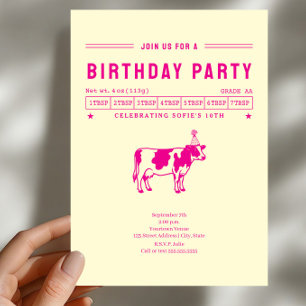 Butter Cow Hot Pink Birthday Party Invitation
