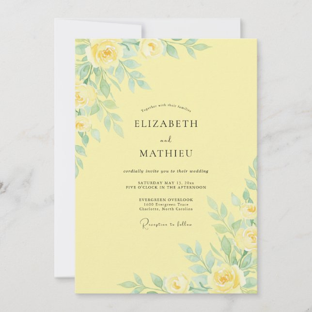 Butter Cream Leafy Wedding Invitation (Front)