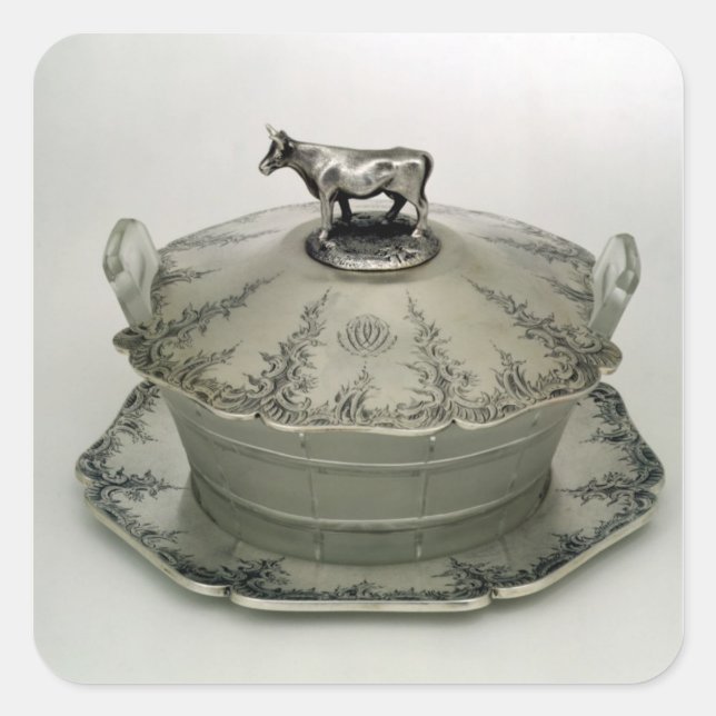 Butter dish with a frosted glass base square sticker (Front)