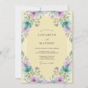 Butter Dusty Lilac Wreath Wedding Invitation