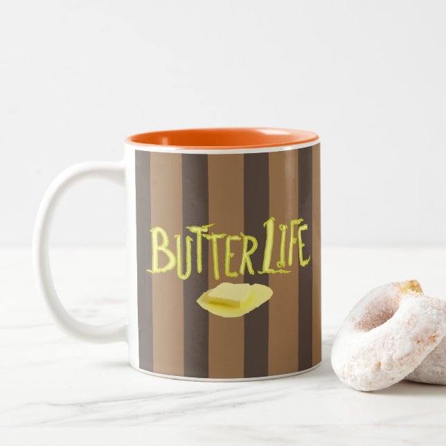 Butter Life Brown Stripes BG Two-Tone Coffee Mug (With Donut)