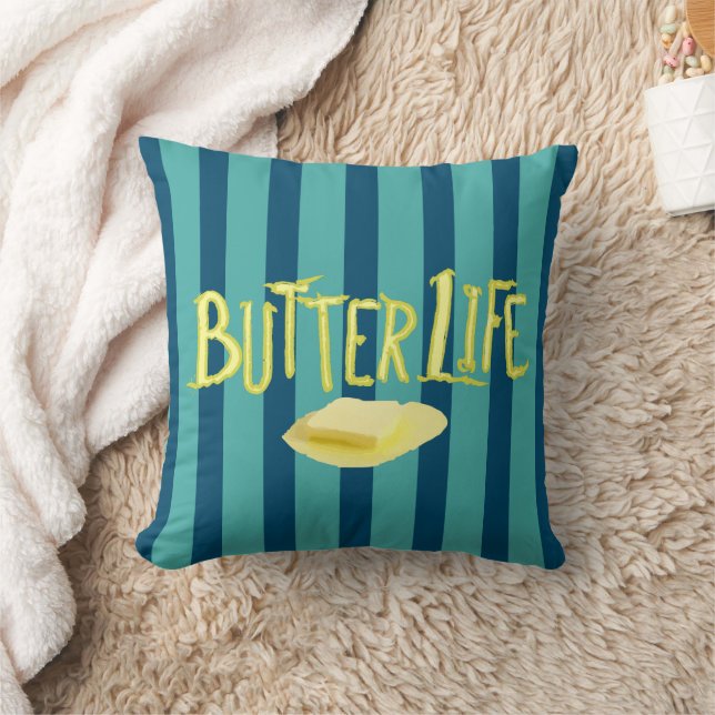 Butter Life Teal Stripes BG Throw Pillow (Blanket)