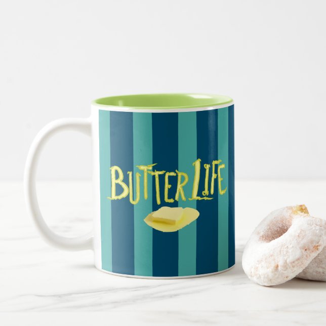 Butter Life Teal Stripes BG Two-Tone Coffee Mug (With Donut)