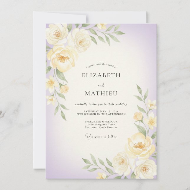 Butter Lilac Blossom Wedding Invitation (Front)