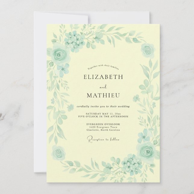 Butter Mint Watercolor Wedding Invitation (Front)