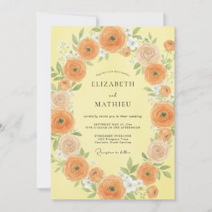 Butter Orange Ranunculus Eucalyptus Wedding Invitation