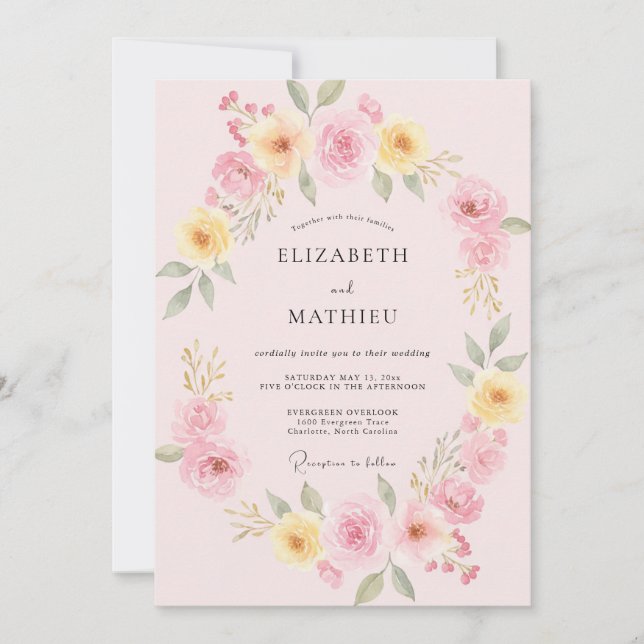 Butter Peach Petal Wedding Invitation (Front)