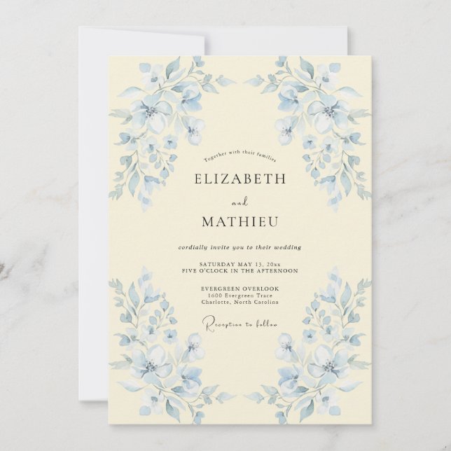 Butter Periwinkle Leaf Wedding Invitation (Front)