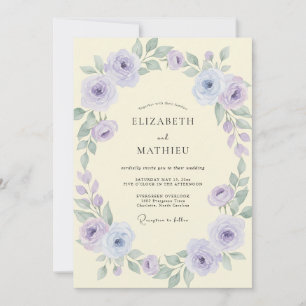 Butter Periwinkle Rose Wedding Invitation