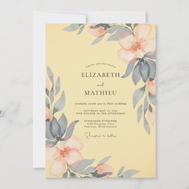 Butter Slate Peony Wedding Invitation (Front)