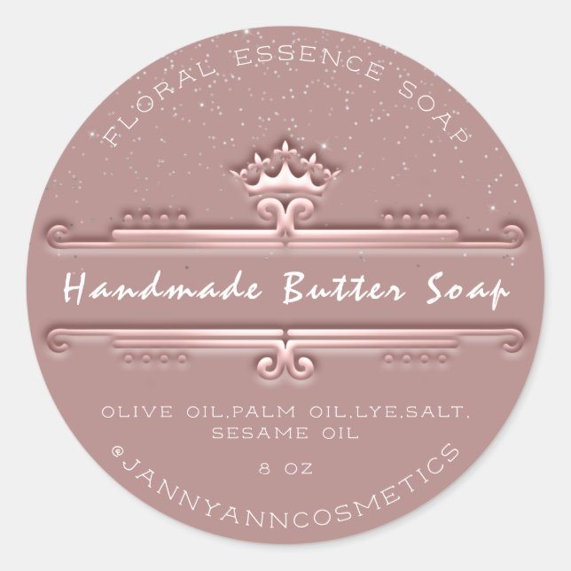 Butter Soap Cosmetics  Grey Royal Crown Rose Classic Round Sticker (Front)