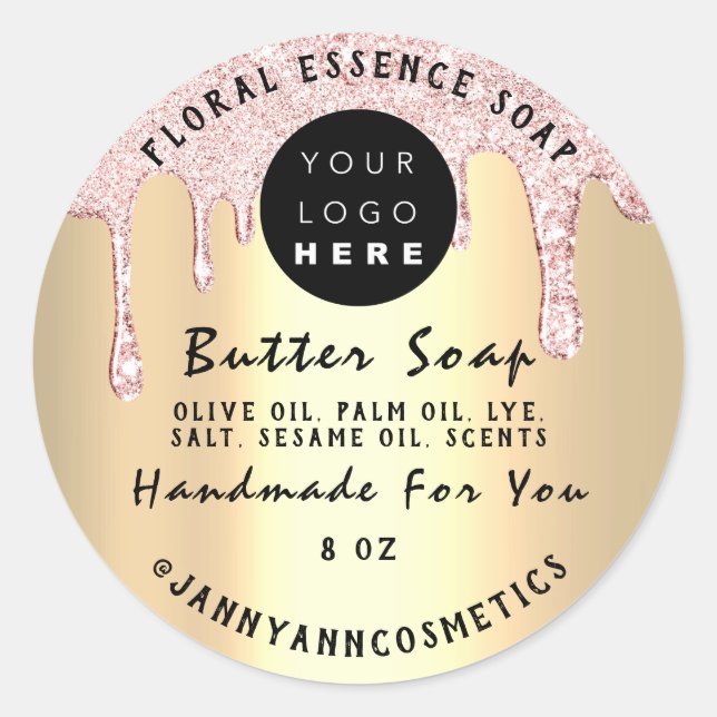 Butter Soap Cosmetics Handmade Drip Gold Rose Classic Round Sticker (Front)