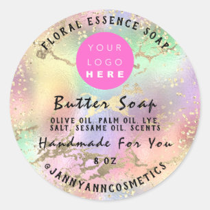 Butter Soap Cosmetics Handmade Holograph Rose Gold Classic Round Sticker