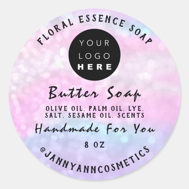 Butter Soap Cosmetics Handmade Holographic Pink Classic Round Sticker (Front)