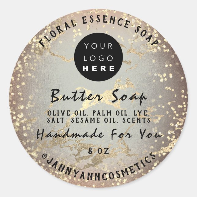 Butter Soap Cosmetics Handmade Logo Gold Marble Classic Round Sticker (Front)