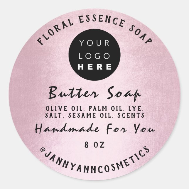 Butter Soap Cosmetics Handmade Rose Pink Logo Classic Round Sticker (Front)