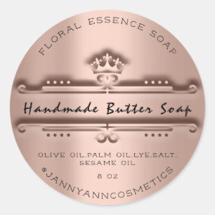 Butter Soap Cosmetics Royal Crown Rose 3D Effect Classic Round Sticker