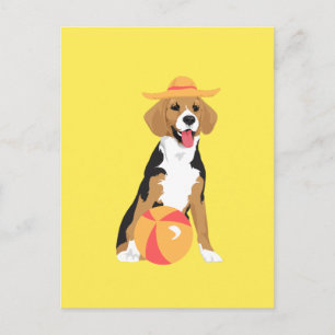 Butter The Happy Beagle Playing in The Summer Postcard