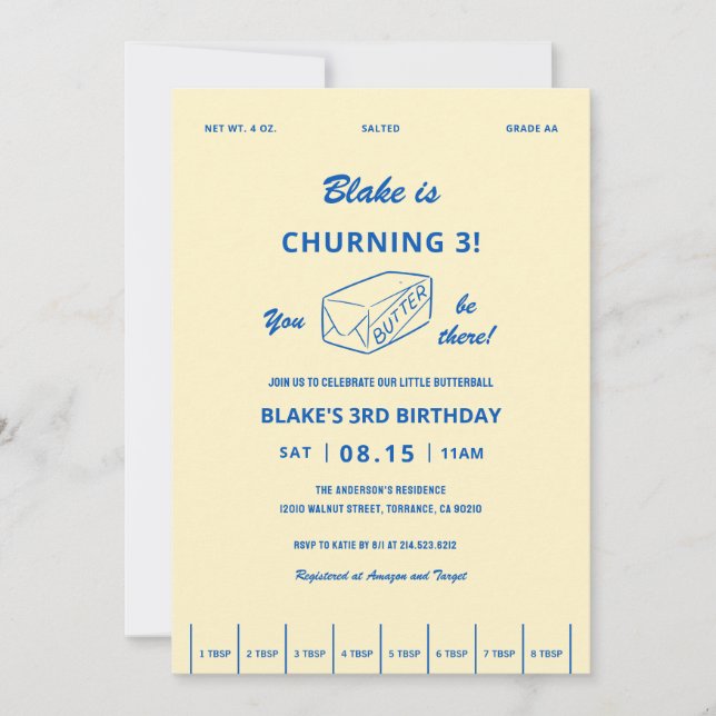 Butter Theme Birthday Churning Party  Invitation (Front)