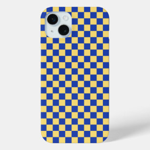Butter yellow and blue checkered board pattern iPhone 15 mini case