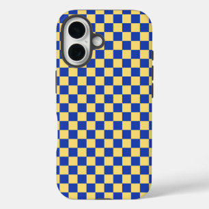 Butter yellow and blue checkered board pattern iPhone 16 case