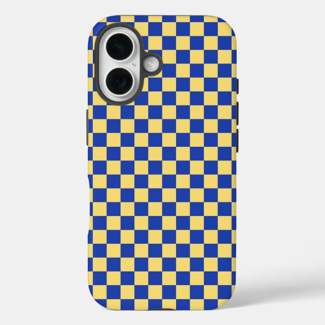 Butter yellow and blue checkered board pattern Case-Mate iPhone case (Back)