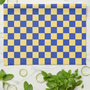 Butter yellow and blue checkered board pattern kitchen towel