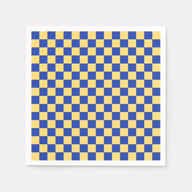 Butter yellow and blue checkered board pattern napkin (Front)