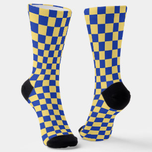 Butter yellow and blue checkered board pattern socks