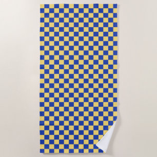 Butter yellow and blue chequered board pattern beach towel