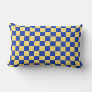 Butter yellow and blue chequered board pattern lumbar pillow