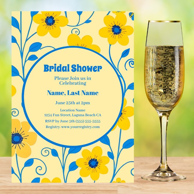 Butter Yellow and Blue Floral-Bridal Shower Invitation (Butter Yellow and Blue Floral-Bridal Shower Invitation )