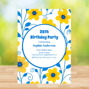 Butter Yellow and Blue Florals-Birthday Invitation