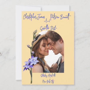 Butter Yellow and Lilac Coloured Sun Orchid Weddin Save The Date