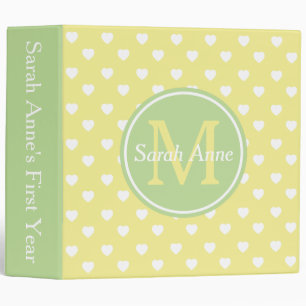 Butter Yellow and Mint Hearts Monogram Scrapbook Binder