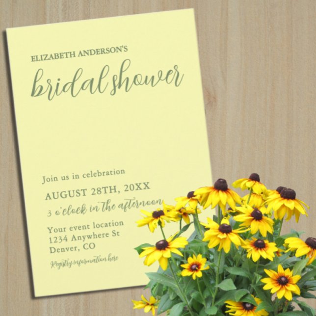 Butter Yellow and Sage Minimalist Bridal Shower Invitation (Creator Uploaded)