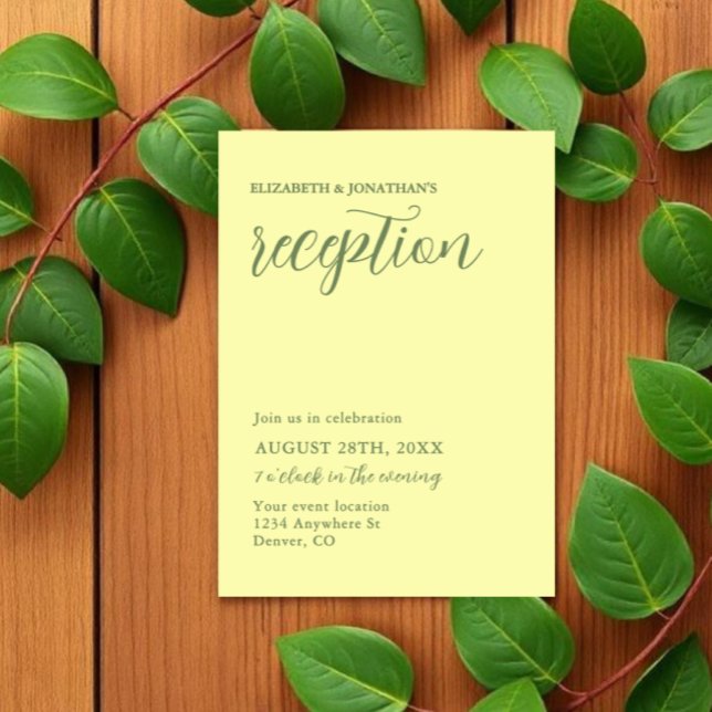 Butter Yellow and Sage Minimalist Reception Invitation (Creator Uploaded)