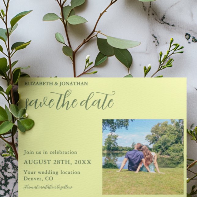 Butter Yellow and Sage Minimalist Wedding Save The Date (Creator Uploaded)