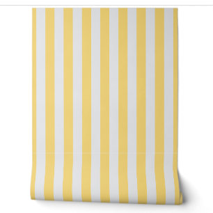 Butter yellow and white awning stripe wallpaper