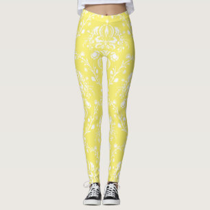 Butter Yellow and White Damask Leggings