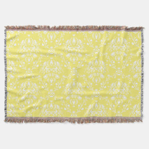 Butter Yellow and White Damask Throw Blanket