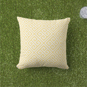 Butter Yellow and White Greek Key Pattern Outdoor Pillow