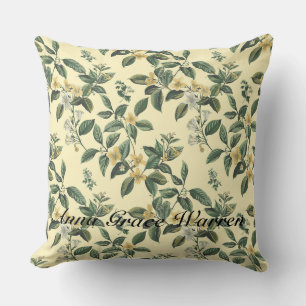 Butter Yellow Antique Old Botanical Pattern 1 Throw Pillow