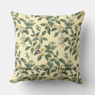 Butter Yellow Antique Old Botanical Pattern 1 Throw Pillow