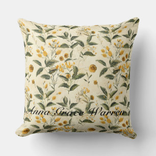Butter Yellow Antique Old Botanical Pattern 2 Throw Pillow