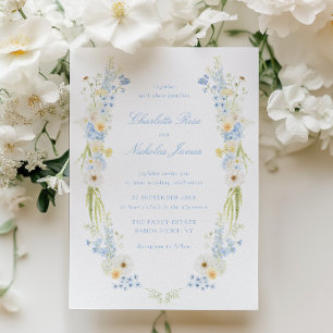 Butter Yellow Baby Blue Floral Wedding Invitation