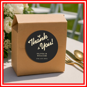 Butter Yellow Black Wedding Thank You Classic Round Sticker
